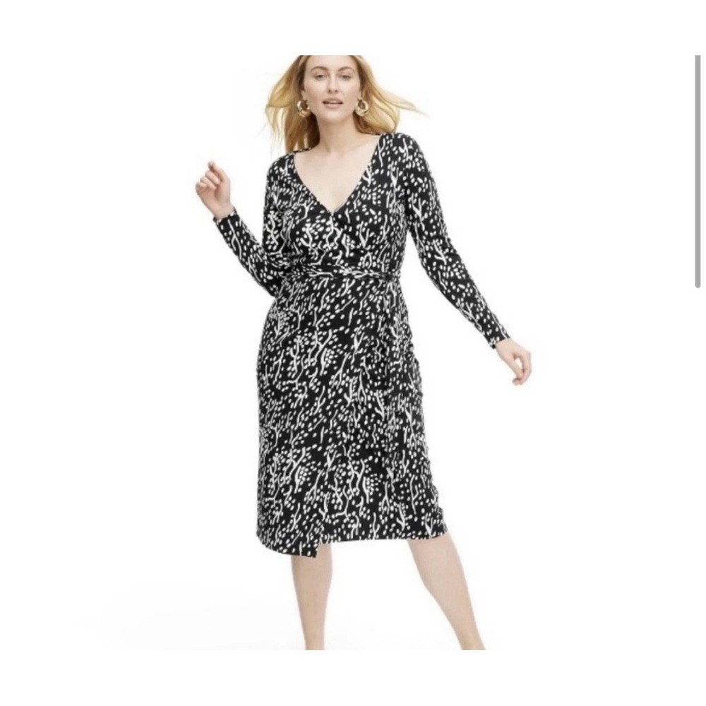 Diane von Furstenberg Women's Midi Wrap Dress V-Neck Long Sleeve, XS